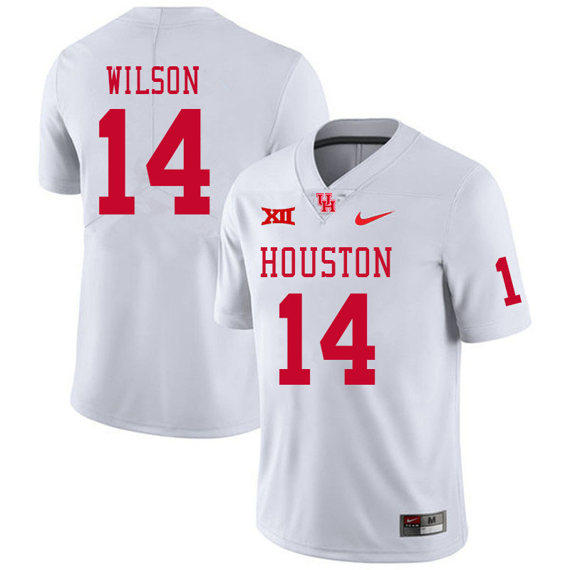 Men #14 Jonah Wilson Houston Cougars Big 12 XII College Football Jerseys Stitched-White - Click Image to Close